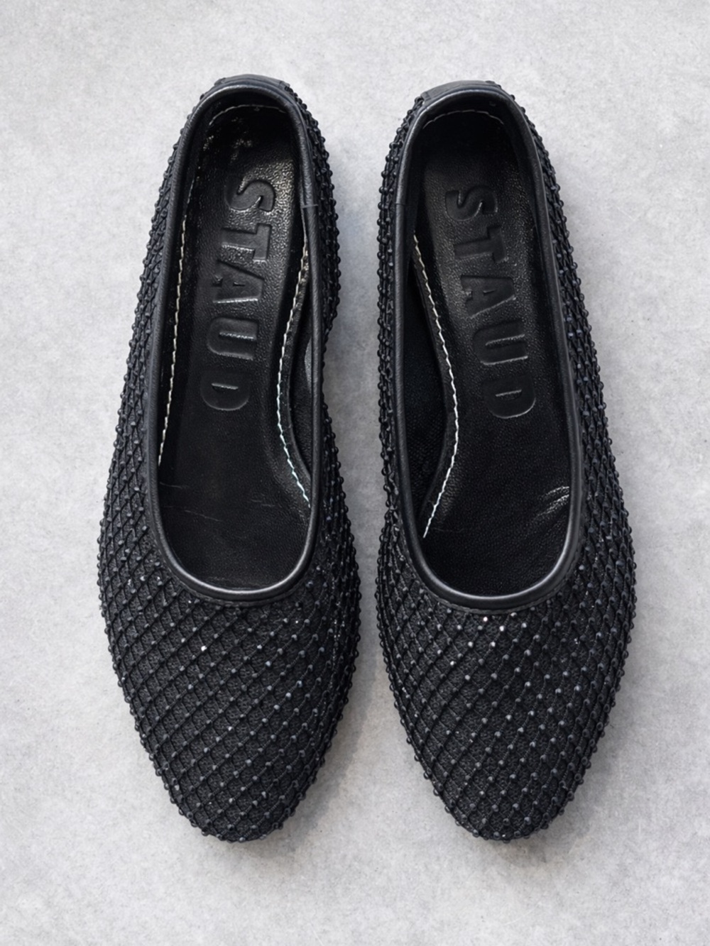 Brand New STAUD Black Beaded Pointed Ballet Flats